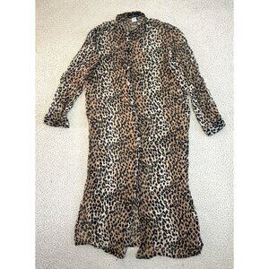 Vintage Silk Leopard Print Longline Tunic Button Front Sheer Slits